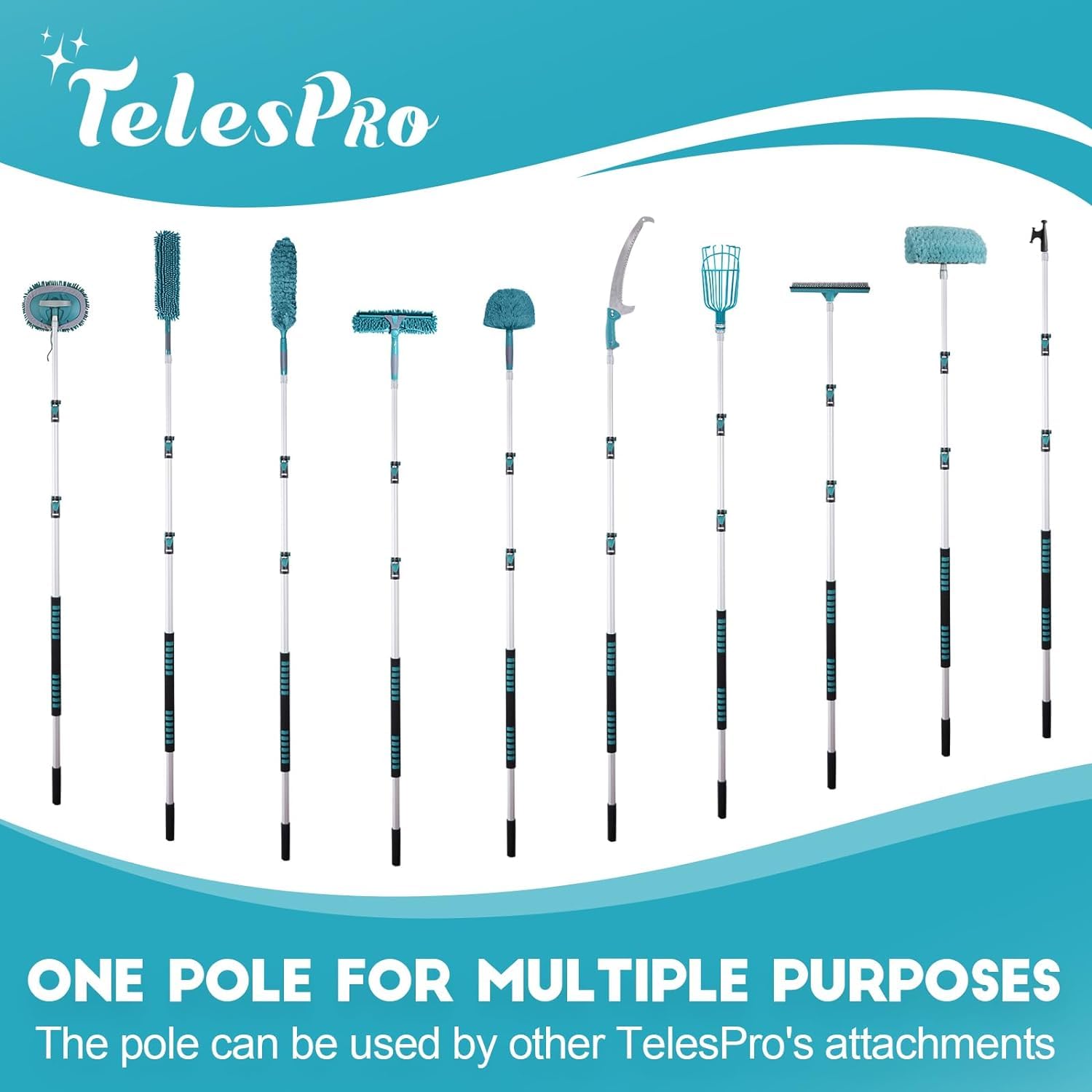 TelesPro Telescoping Pole 7-30FT - Lightweight Aluminum with Universal Twist-on Tip for Painting, Dusting, Window Cleaning, and Tree Sawing