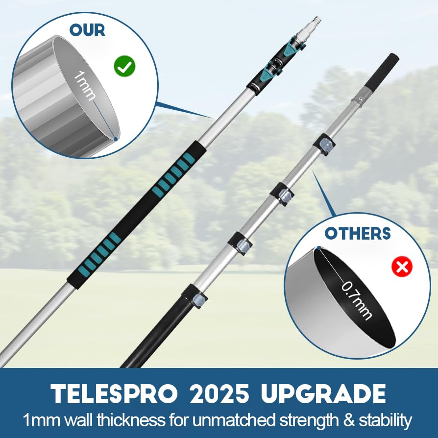 TelesPro Telescoping Pole 7-30FT - Lightweight Aluminum with Universal Twist-on Tip for Painting, Dusting, Window Cleaning, and Tree Sawing