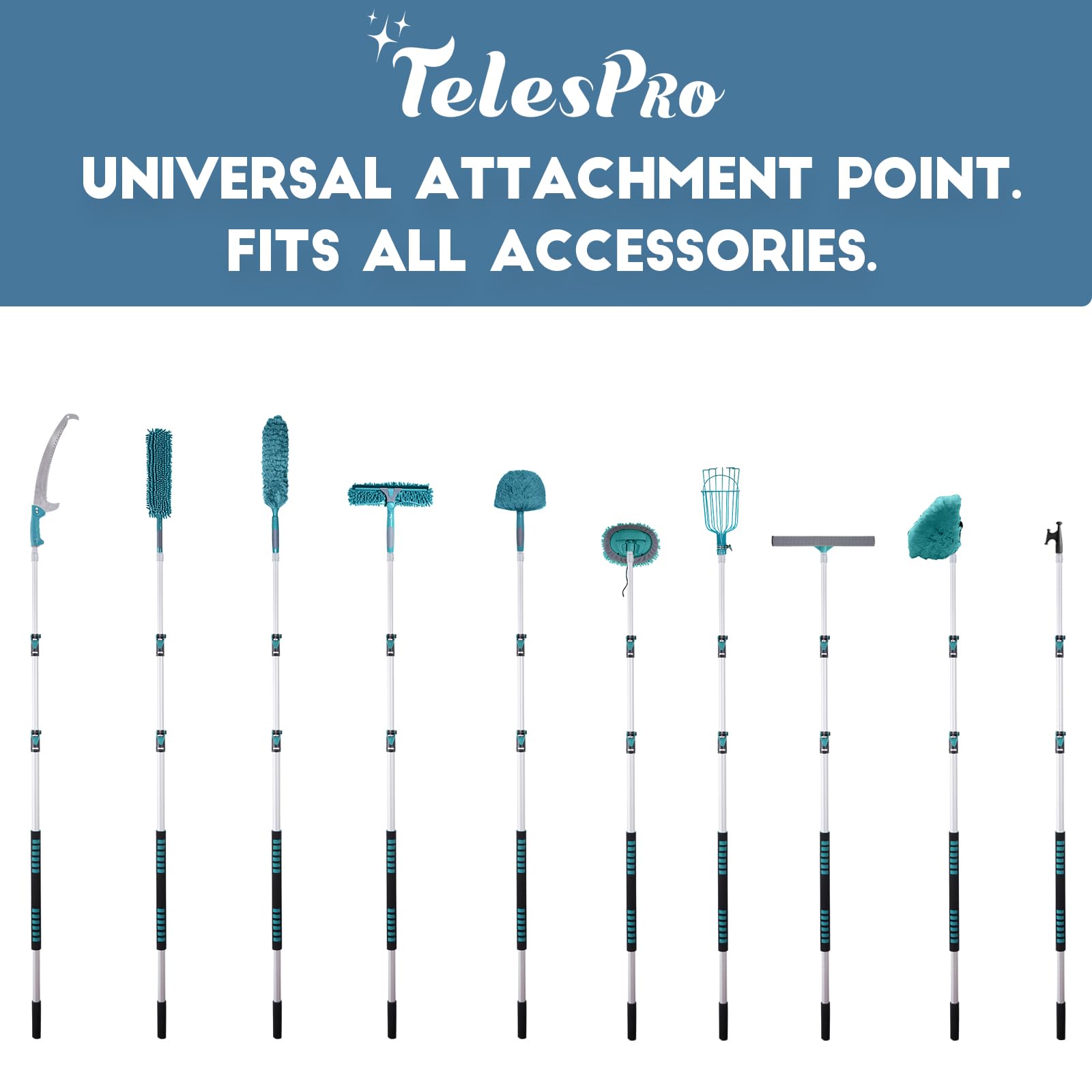 TelesPro Telescoping Extension Pole 5-12FT | Lightweight Aluminum Multi-Purpose Extendable Rod with Universal Metal Tip for Painting, Dusting, Window Cleaning, and Tree Sawing
