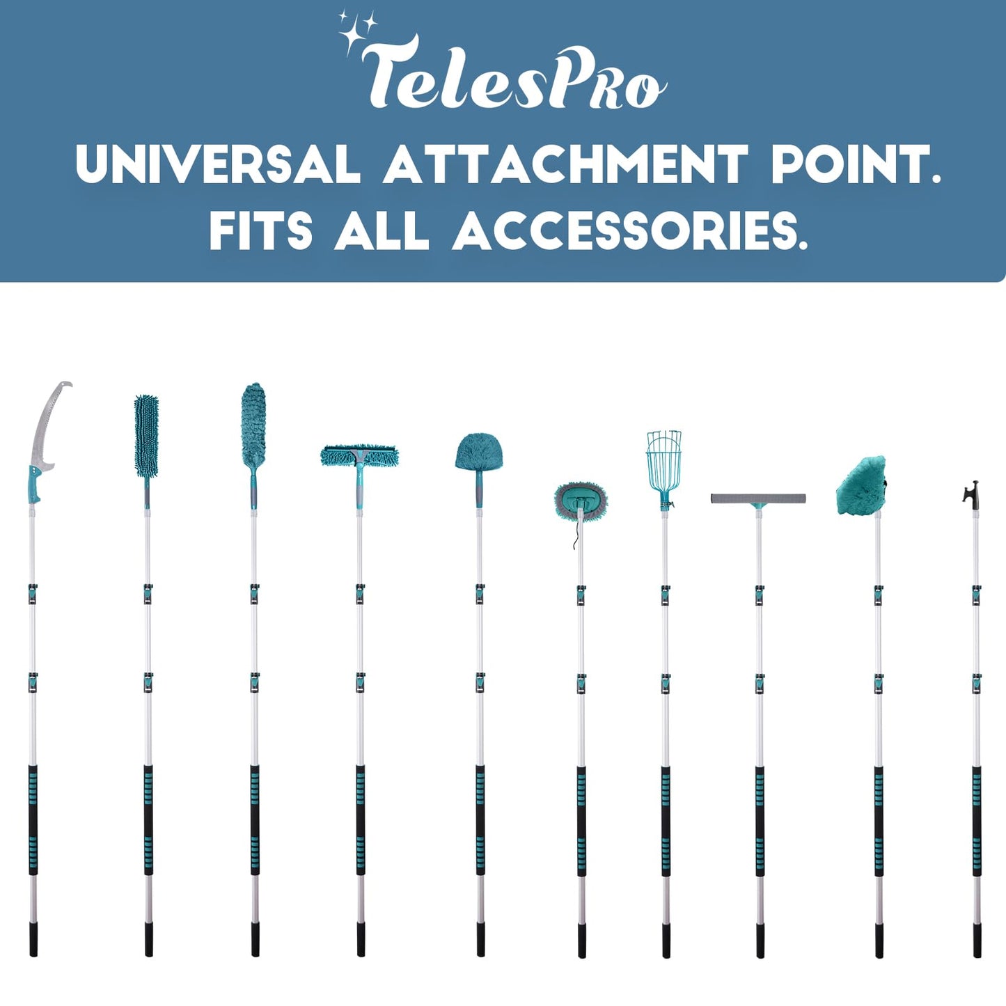 TelesPro Telescoping Extension Pole 5-12FT | Lightweight Aluminum Multi-Purpose Extendable Rod with Universal Metal Tip for Painting, Dusting, Window Cleaning, and Tree Sawing