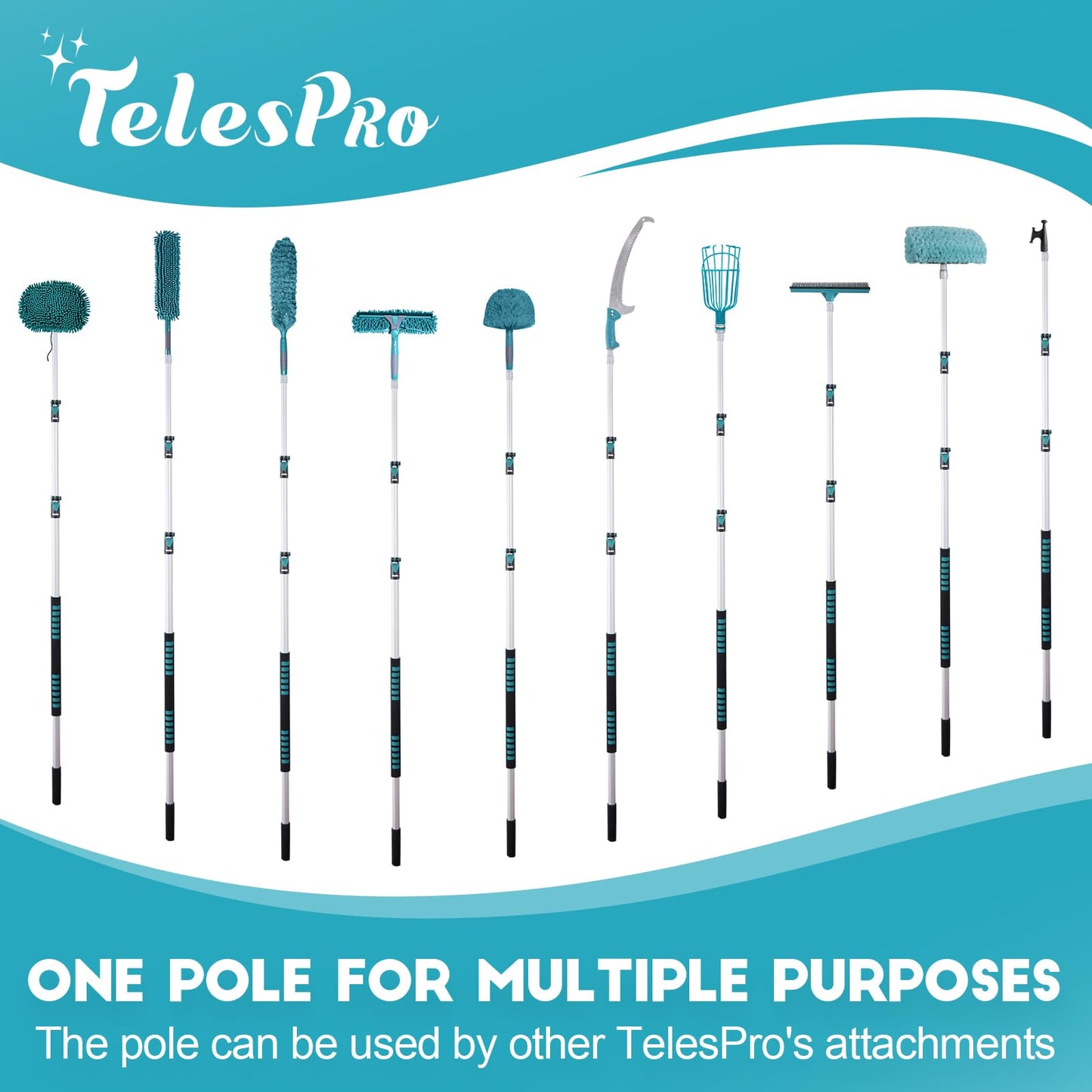 TelesPro 12FT Car Wash Brush with Long Handle - Complete Car Cleaning Kit for Cars, Trucks, SUVs, RVs, and Home Siding