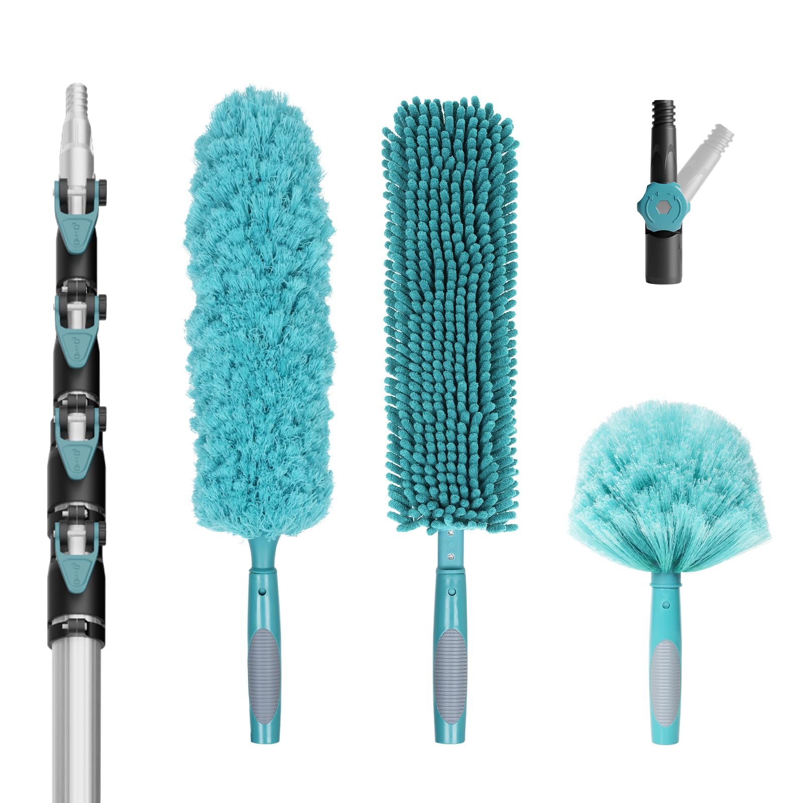TelesPro High-Reach Duster Kit - 36ft Extendable Pole with Cobweb, Ceiling Fan, and Microfiber Feather Duster for High Ceiling Cleaning