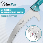 TelesPro Extendable Tree Trimmer - Manual Pole Saw with 5-12ft Telescoping Pruning Pole, Saw Attachment, Safety Goggles, and Gloves for Branches up to 2" Diameter