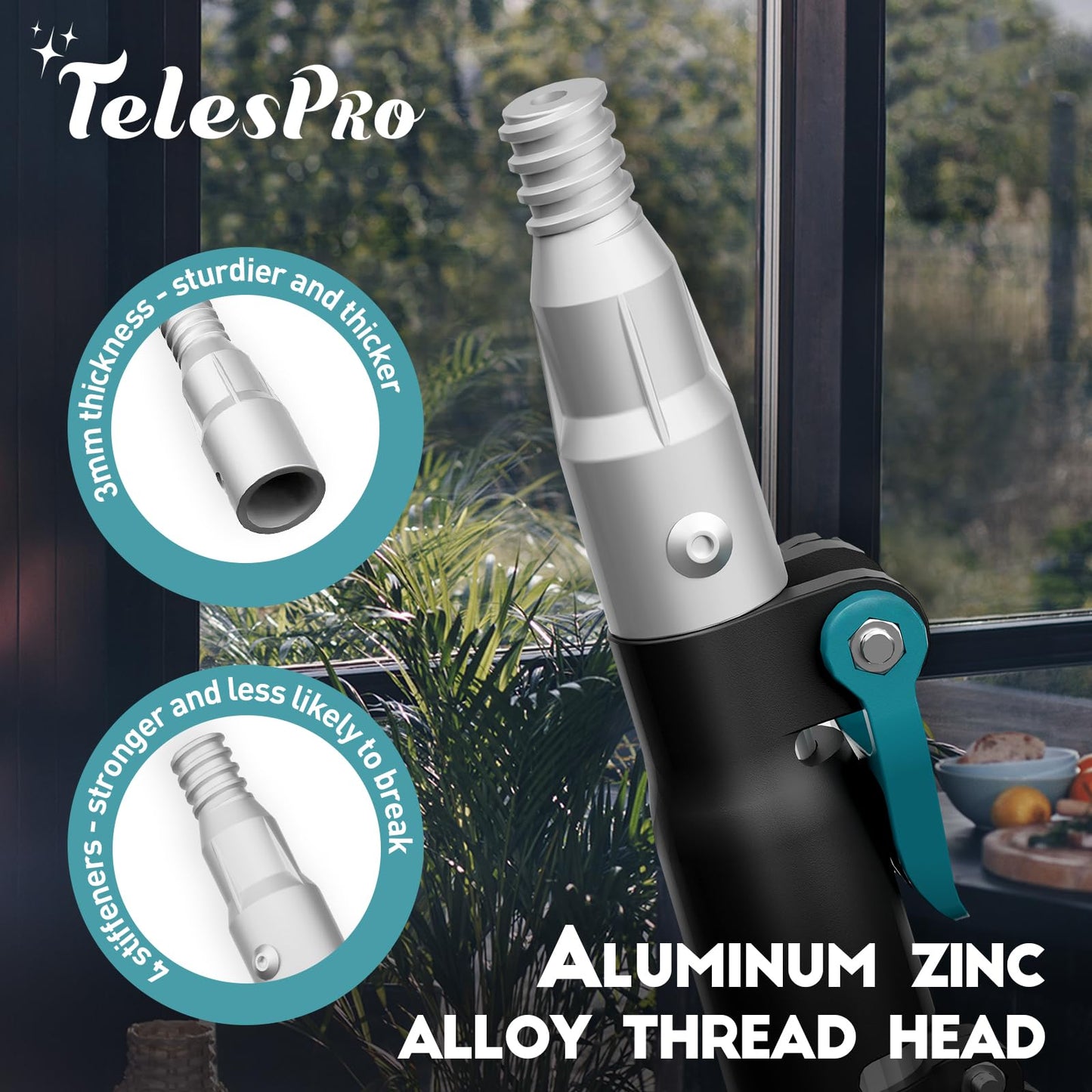 TelesPro High Reach Window Squeegee with 7-30 Ft Extension Pole & Rotatable Head - 5-Stage Telescoping Design with 2 Squeegees & 2 Microfiber Cloths