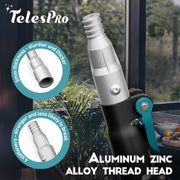 TelesPro High Reach Window Squeegee with 7-30 Ft Extension Pole & Rotatable Head - 5-Stage Telescoping Design with 2 Squeegees & 2 Microfiber Cloths