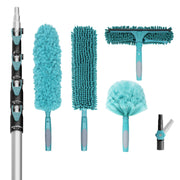 TelesPro 30 Foot High Reach Duster Kit - 6-24FT Extension Pole for High Ceiling Dusting and Window Cleaning, Includes Telescopic Window Washer, Squeegee, Cobweb Duster, Fan Duster, and Feather Duster