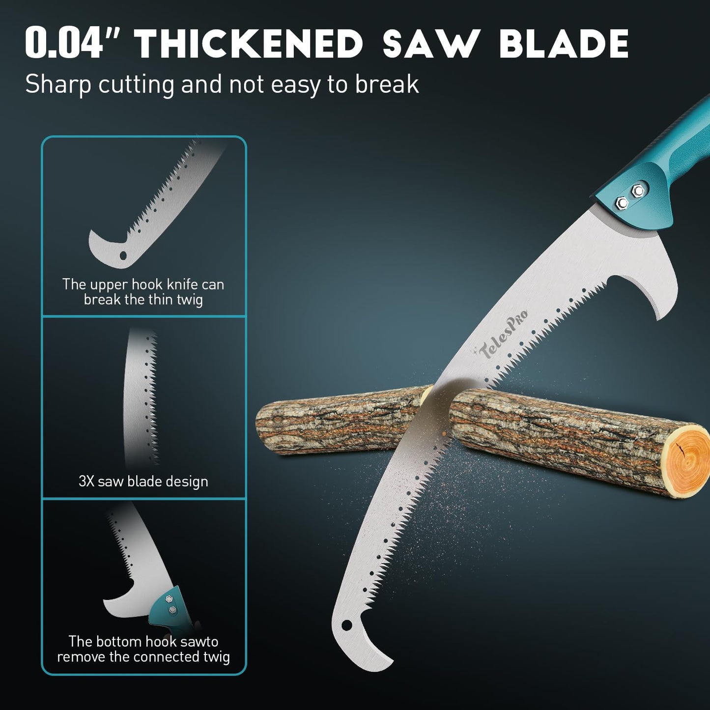 TelesPro Multi-Purpose Handheld Pruning Saw with 16-Inch Blade for Tree Trimming - Compatible with Standard US Acme Thread Poles (Pole Sold Separately)