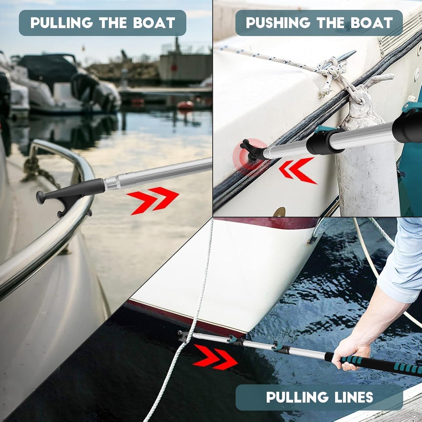 TelesPro 5-12FT Telescopic Aluminum Boat Hook - Versatile Docking Pole for Easy Boat Handling, Sturdy Design for All Water Conditions