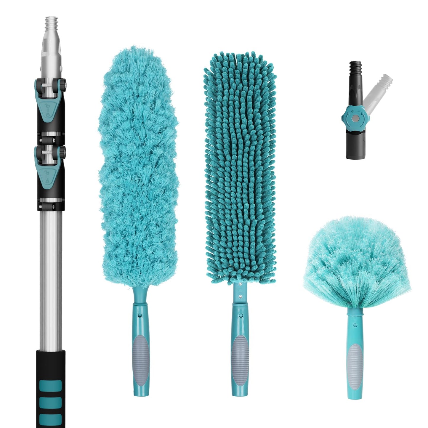 TelesPro 20 Foot High-Reach Duster Kit - Extendable Pole, Cobweb Duster, Ceiling Fan Duster, Microfiber Feather Duster for High Ceilings