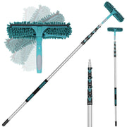 TelesPro High Reach Window Squeegee with 7-30 Ft Extension Pole & Rotatable Head - 5-Stage Telescoping Design with 2 Squeegees & 2 Microfiber Cloths