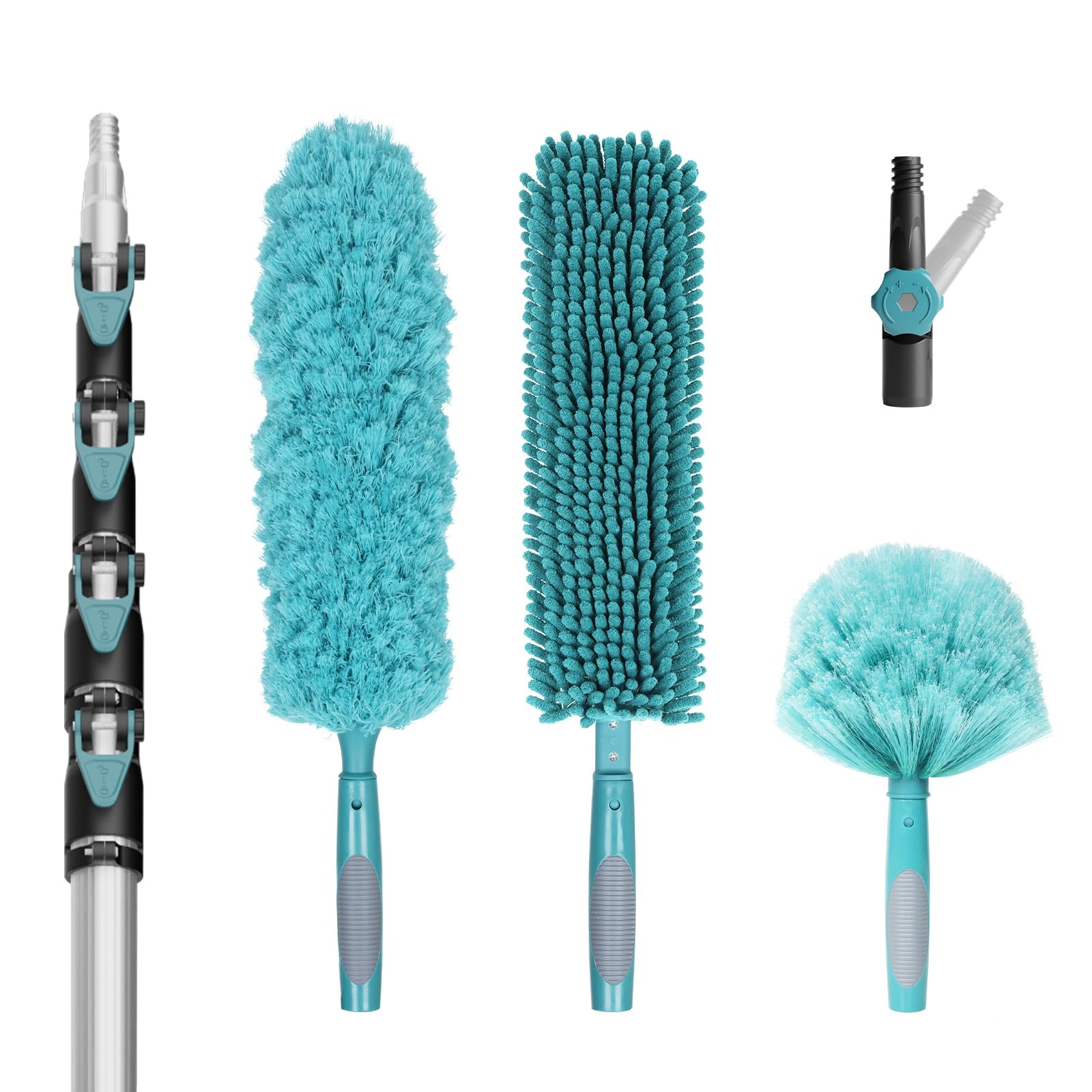 TelesPro 30 Foot High-Reach Duster Kit - Extendable 6-24FT Pole, Ceiling Fan & Cobweb Dusters, Microfiber Feather Duster for Efficient Cleaning