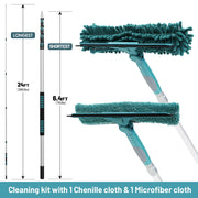 TelesPro High Reach Window Squeegee 30 Feet with 6-24 Ft Extension Pole, 5-Stage Telescoping Cleaning Tool, Includes 2 Squeegees & 2 Microfibre Cloths