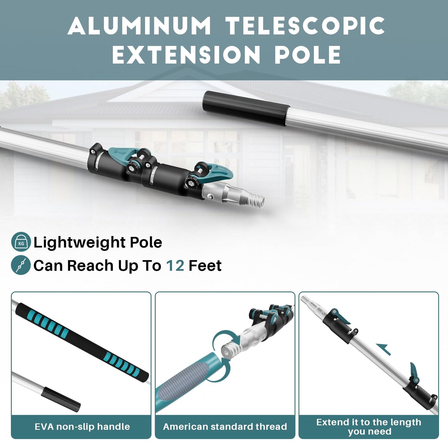 TelesPro High Reach Duster Kit - 20 Foot Extension Pole for High Ceilings, Includes Window Washer, Squeegee, Cobweb Duster, Fan Duster, and Feather Duster