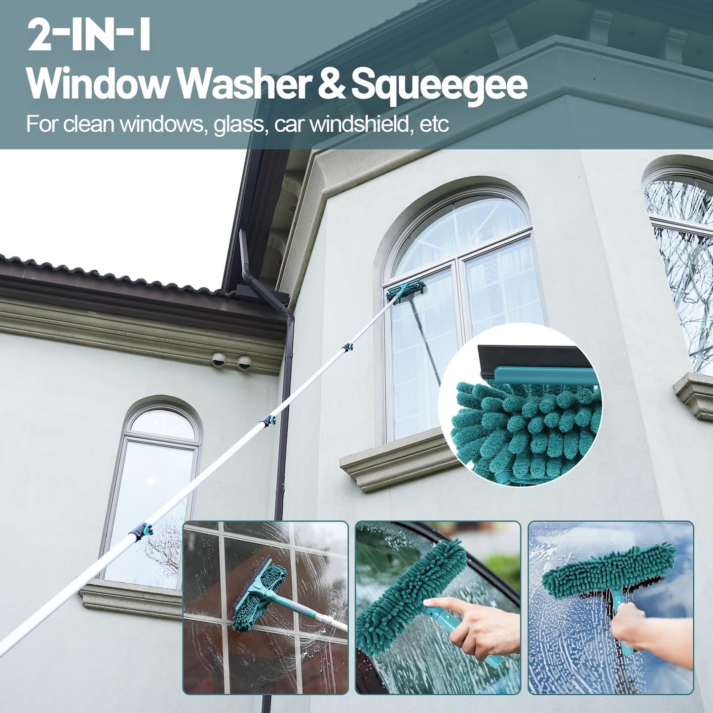 TelesPro 36 Foot High Reach Duster Kit - 7-30FT Extension Pole for High Ceiling Dusting, Window Cleaning, Cobwebs, Fans, and Feather Duster