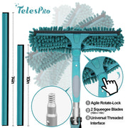 TelesPro High Reach Window Squeegee 30 Feet with 6-24 Ft Extension Pole, 5-Stage Telescoping Cleaning Tool, Includes 2 Squeegees & 2 Microfibre Cloths