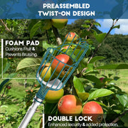 Telespro 12FT Telescoping Fruit Picker – 20+ Foot Reach Lightweight Aluminum Extension Pole with Easy Twist-On Apple Basket – Durable Fruit Picking Tool