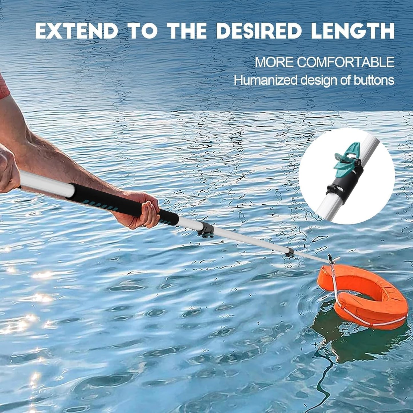 TelesPro 5-12FT Telescopic Aluminum Boat Hook - Versatile Docking Pole for Easy Boat Handling, Sturdy Design for All Water Conditions