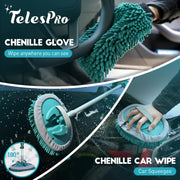 TelesPro Car Wash Brush - 5-in-1 with Soft Brush, Chenille Wipe, Squeegee, Glove & 2 Microfiber Towels - Extension Pole Not Included