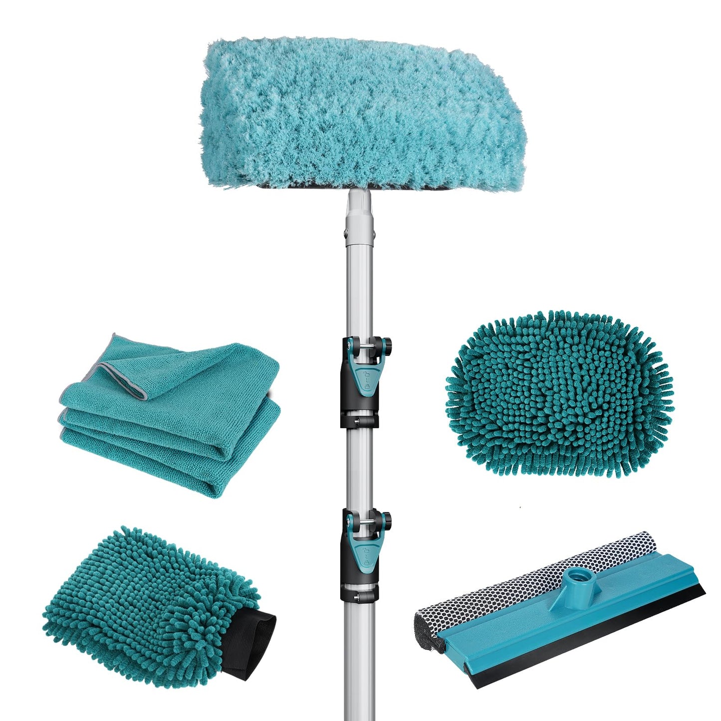 TelesPro 12FT Car Wash Brush with Long Handle - Complete Car Cleaning Kit for Cars, Trucks, SUVs, RVs, and Home Siding