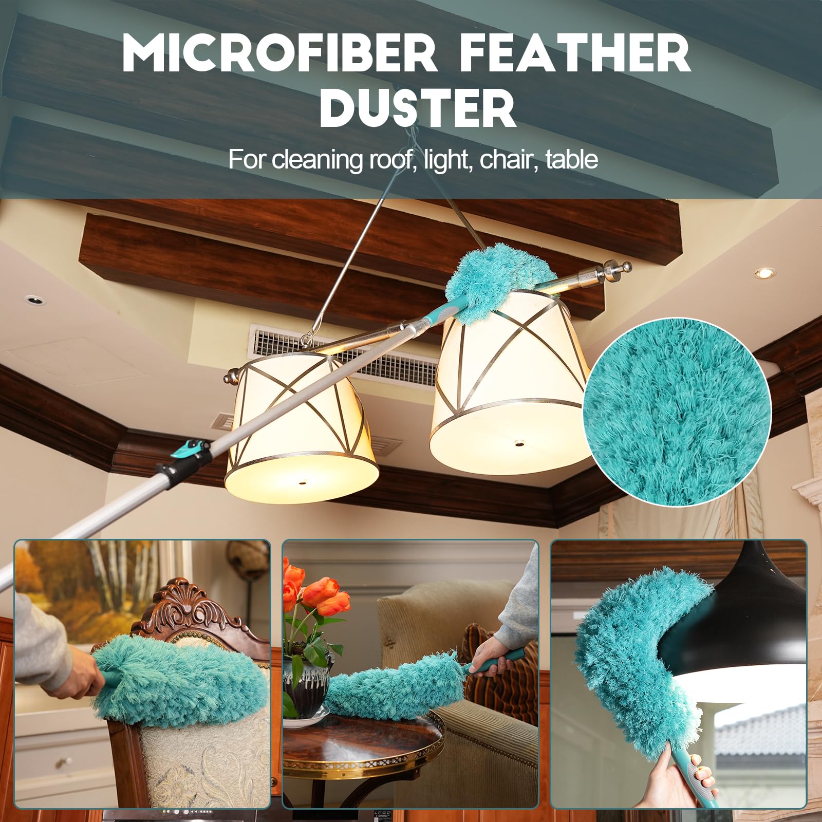 TelesPro High-Reach Duster Kit - 36ft Extendable Pole with Cobweb, Ceiling Fan, and Microfiber Feather Duster for High Ceiling Cleaning