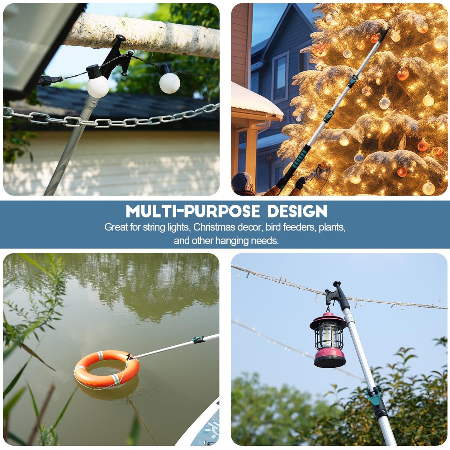 TelesPro 5-12FT Telescopic Aluminum Boat Hook - Versatile Docking Pole for Easy Boat Handling, Sturdy Design for All Water Conditions